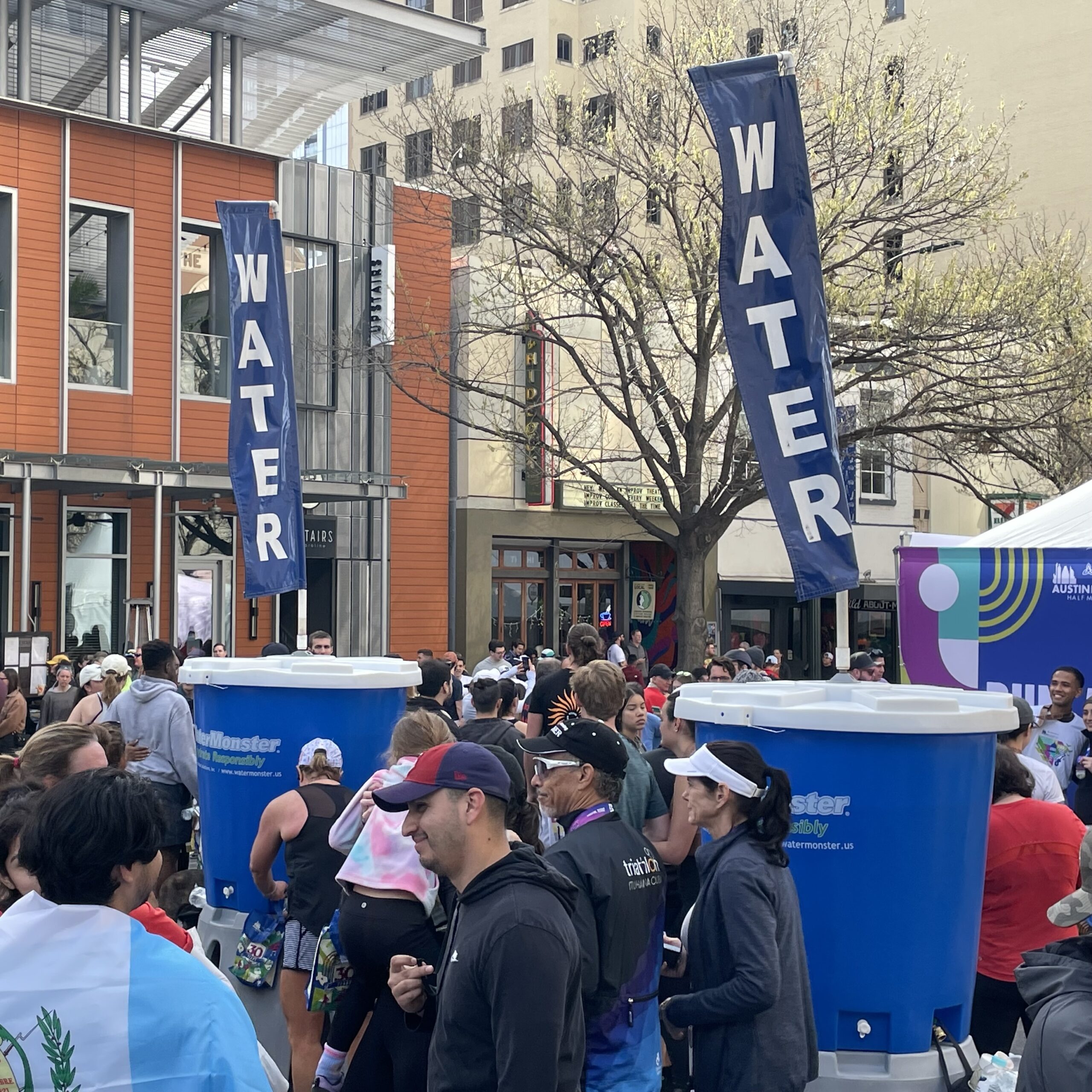 Water station at marathon event